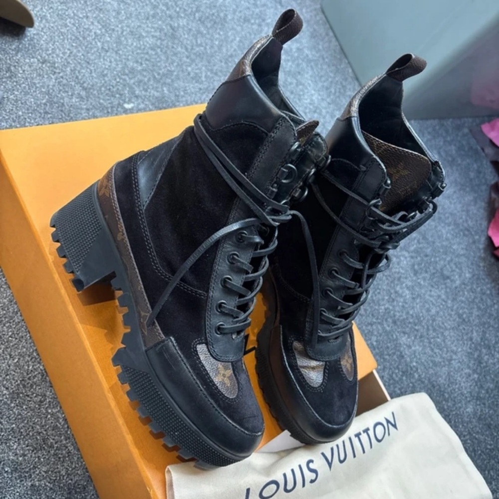 Louis Vuitton Black and Brown Lace-Up Ankle Boots